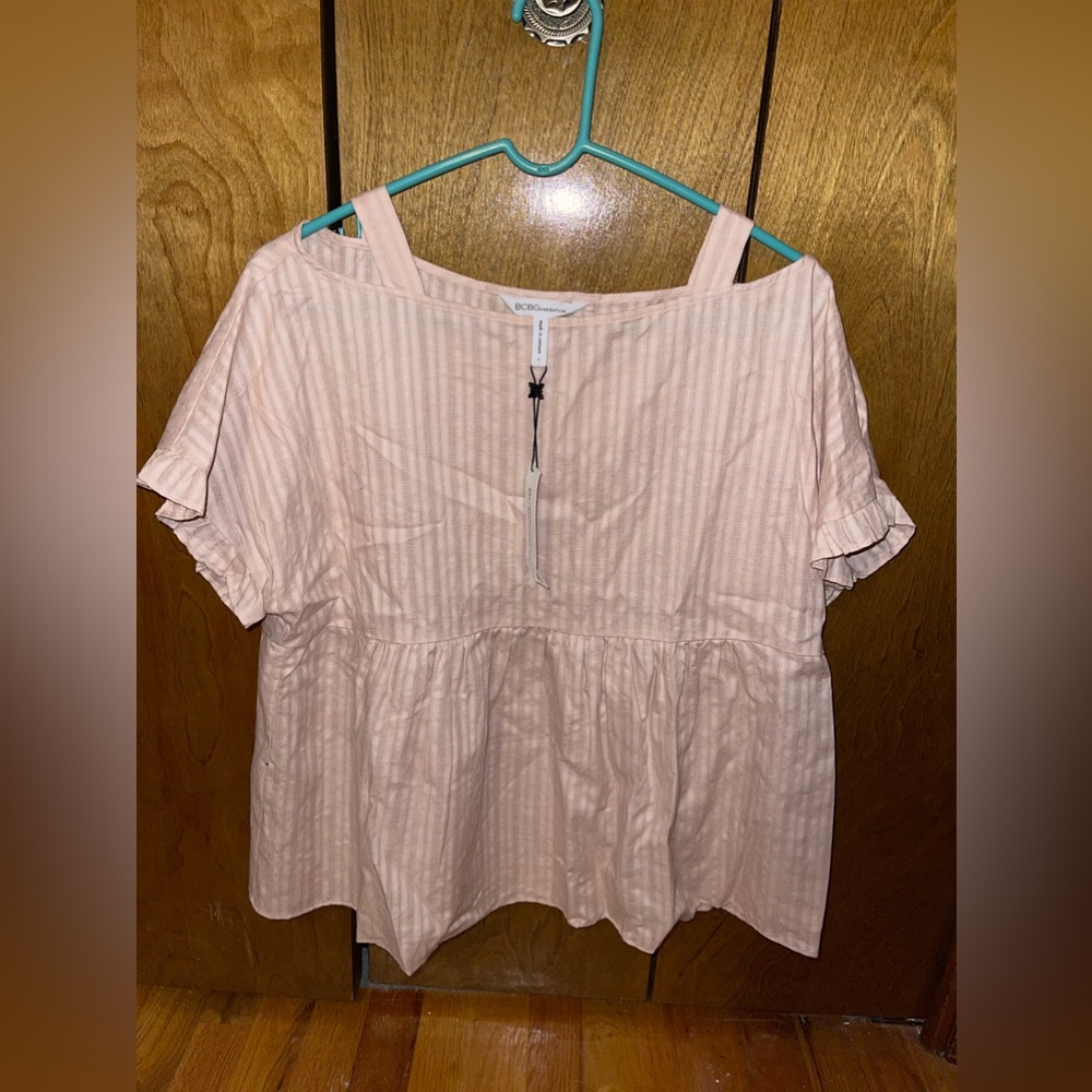 BCBGeneration Women's Short  Ruffle Sleeve Babydoll Top rose smoke, medium